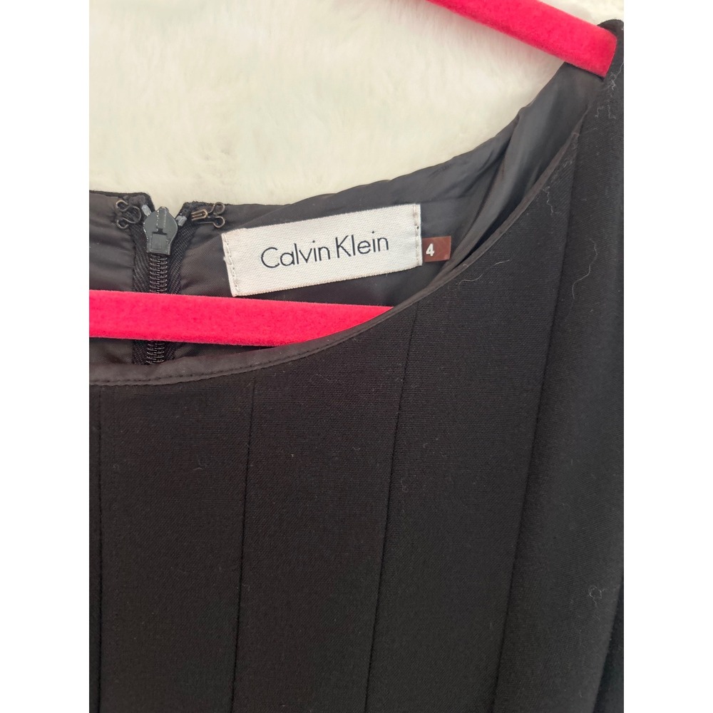 Calvin Klein Black Pintuck Pleated Fit and Flare Sleeveless Dress Size 4